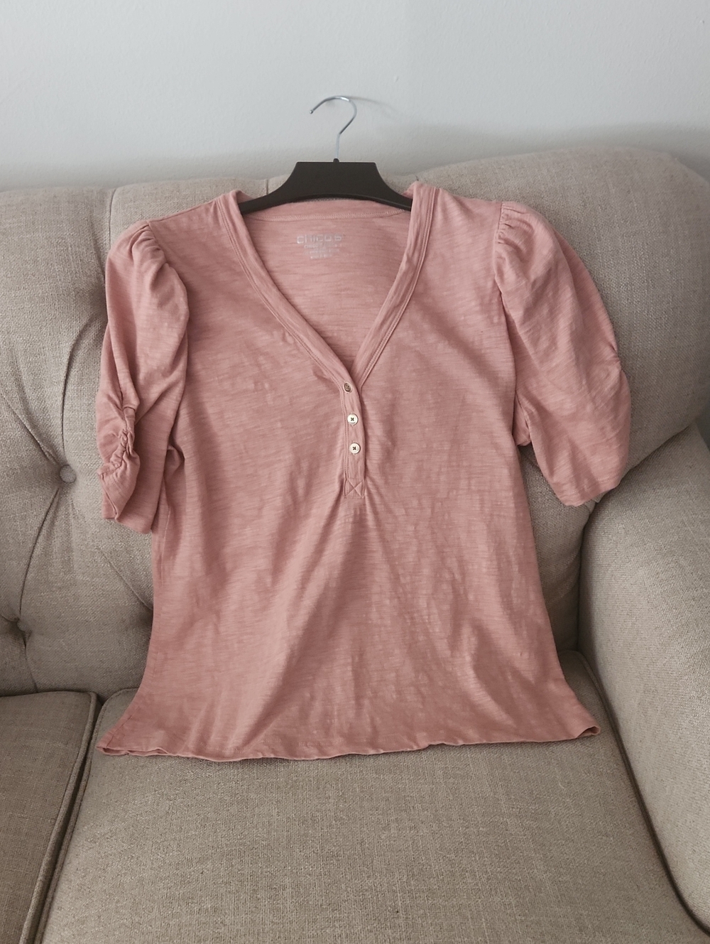 Chico's Dusty Rose Puff Sleeve Henley